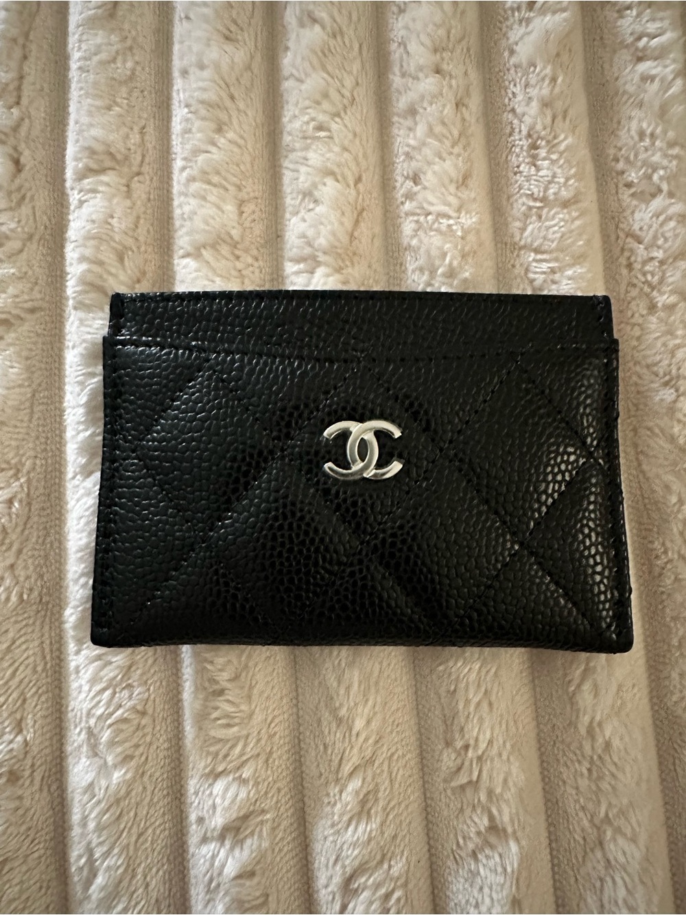 Chanel Black Quilted Card Holder with Silver CC Logo